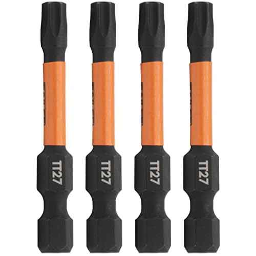 TORX T27 Tamper Proof Security Bits - Railer 2 Inch, 1/4 Inch Hex Shank, S2 Steel Tamper Resistant Star (4 Pack)