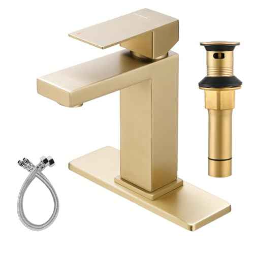 Brushed Gold Single Hole Bathroom Faucet - 304 Stainless Steel, Low-Profile Design with Metal Pop-Up Drain for Modern Vanities, Easy Install