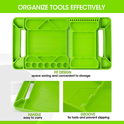 DURATECH Flexible Tool Tray, Silicone Tool Holder for Mechanics Storage, Heat and Chemical Resistant Organizer for Automotive, Industry and Household(3pack Green)