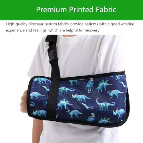 Kids Arm Sling for Boys with Dinosaur Print – Adjustable Fracture Support Sling for Stable Injuries, Post-Surgery & Recovery (Dinosaur, Large)