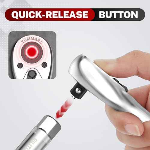 TOMMARS 1/4 inch Drive Ratchet, 72-Tooth Quick-Release Socket Ratchet Wrench Handle Reversible