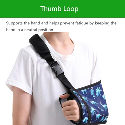 Kids Arm Sling for Boys with Dinosaur Print – Adjustable Fracture Support Sling for Stable Injuries, Post-Surgery & Recovery (Dinosaur, Large)