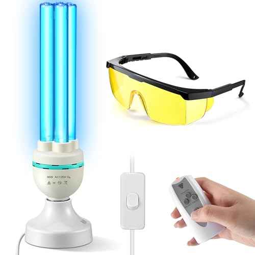 Qualirey 36 Watts UVC Ozone Light with Remote Control and UV Glasses, UV Lamp with E26 Base, 3 Gear Timer 15/30/60 Minutes, UVC Light Bulb for Basement, Bedroom, Kitchen, Storehouse, Car