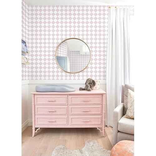 Safiyya Pink Wallpaper Geometric Checkered Peel and Stick Wallpaper Self Adhesive Removable Contact Paper Pink Check Wall Paper for Bedroom Nursery Room Cabinet 78.7"x 17.3"