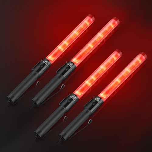RoadHero 4 Pack Traffic Batons, 16 Inch LED Traffic Control Batons, Safety Light Wands with 2 Flashing Modes, Air Marshaling Signal Wand with Side Clip for Airport, Parking, Car Directing