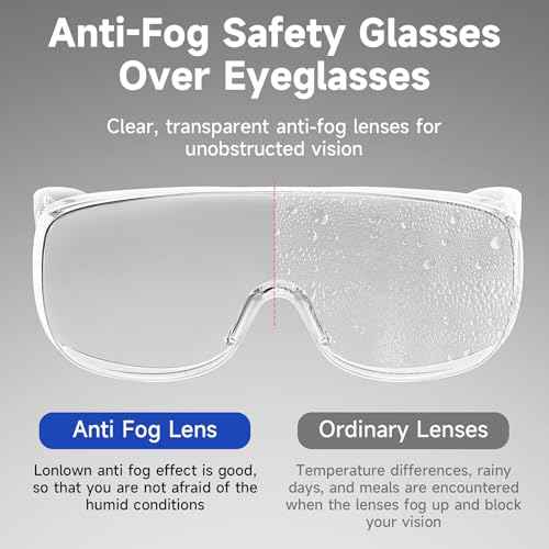 ANSI Z87.1 Safety Glasses Over Eyeglasses Clear Eye Protection Anti Fog Scratch Goggles for Men Women Bulk 10pcs