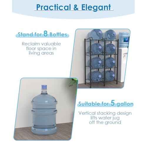 mocomax 5 Gallon Water Jug Holder, Detachable Water Bottle Holder for 8 Bottles, 4 Tier Heavy Duty Water Jug Stand, Water Dispenser Rack for Home, Gym, Kitchen, Office, Black