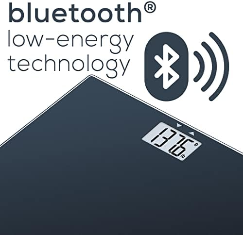 Beurer GS435B Glass Bluetooth Scale for Body Weight with BMI Composition Measurement, Smart Digital Bathroom Scales Connects with Health App Analyzer, Weigh in Kg and Lbs, Black