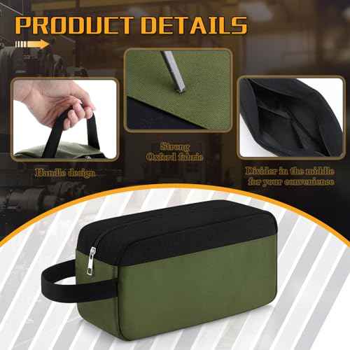 Eccliy 4 Pack Tool Pouch Canvas Zipper Pouch 12 Inch Small Tool Bags with Handle Dual Compartments Utility Bag Toolboxes for Men Electrician Mechanic Tools Storage(Black, Khaki, Army Green, Gray)
