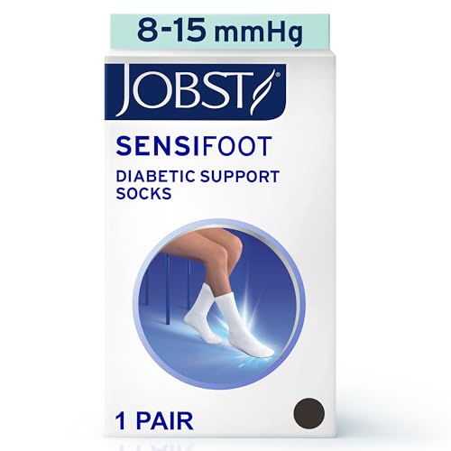 JOBST SensiFoot Diabetic Compression Socks for Men and Women 8-15 mmHg with Seamless Toe and Moisture Management - Extra Padding in Toe, Foot, and Heel Area - Crew Length - Closed Toe - Brown, Small