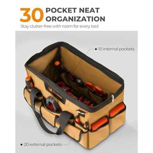 Heavy Duty Tool Bag 14-Inch, 42-Pocket Portable Empty Tool Box Organizer Storage, Anti-Collapse Toolbox Organization, 1200D Oxford Soft Handle Carrying Toolbag, Gifts for Men Father Dad