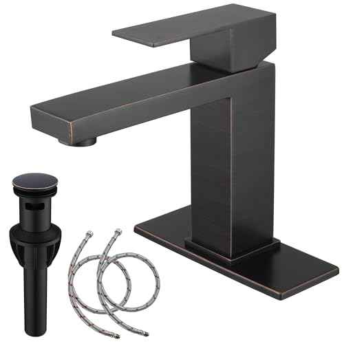 Oil Rubbed Bronze Bathroom Faucet 1 Hole, Stainless Steel Single Hole Bathroom Sink Faucet with Pop Up Drain, Bronze Lavatory Sink Faucet AML-1141-ORB
