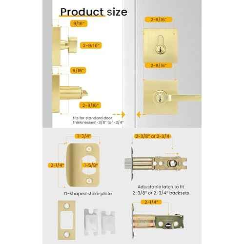 goldenwarm Gold Exterior Door Lock Set with Deadbolt, Zinc Alloy Keyed Alike Entry Door Locksets with Deadbolt, Heavy Duty Brushed Gold Exterior Door Handle (1 Pack)