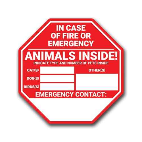 Pet Rescue Sticker Fire Safety - 4 Pack of Window Door Stickers - Save Our Pets Emergency Pet Window Decal - Dog Cat Pet - 3 Animal Rescue Designs to Choose from - 5 Inch Decals (Emergency Stop Sign)