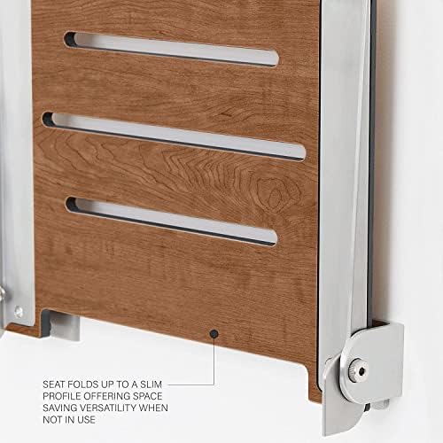 Seachrome 18 inch Silhouette Slimline Folding Wall Mount Shower Bench Seat, White Seat with Silver Frame