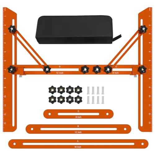 Stair Tread Template Tool, Stairs Treads Jig Stair Tread Gauge Aluminum Alloy Ruler with Angled Brace and Edge Flip Stops Adjusting Length from 12" to 60", Stair Tools Measuring Gauge