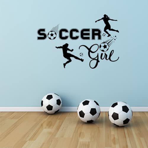 PLIGREAT Soccer Girl Quotes Wall Stickers, Peel and Stick Wall Decals, Removable Vinyl Soccer Ball Football Sticker for Soccer Fans Girls Bedroom Playroom Indoor Stadium Wall Decoration Wall Art Decor