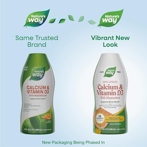 Nature's Way Calcium & Vitamin D3 with Magnesium Liquid Supplement, Calcium & Vitamin D Supplement, Supports Bone Health*, Fast-Absorbing Liquid, Gluten Free, Citrus Flavored, 16 Fl Oz (Pkg May Vary)