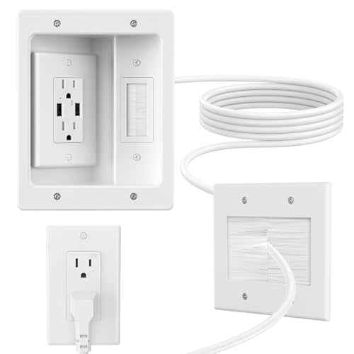in Wall Cable Management Kit with Brush Wall Plate,AC Outlets & USB Ports,9ft Cord,Hide Cords Recessed Wall Outlet for TV Cable Management,HDMI Cables and Home Theater Systems