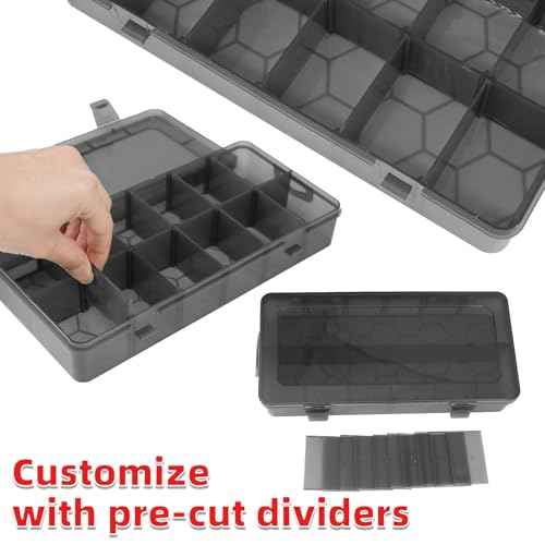 ZKH Small Parts Organizer Box, Clear Tackle Box Organizer with 4x12 Compartments, Removable Dividers, Stackable Bead Organizer Box, Ideal Craft Organizers and Storage for Beads,Screws,Fishhooks,Parts