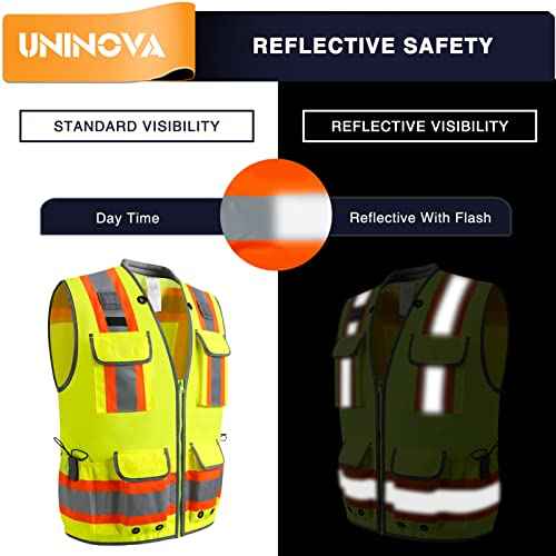 UNINOVA Surveyor Safety Vest Reflective for Men,Class 2 Heavy Duty Safety Vests Reflective with Pockets and Zipper