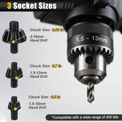 3-in-1 Ratchet Drill Chuck Key Wrench, Universal Chuck Key Replacement Tool for Drill, Universal Replacement Tool for Electric Drills & Power Tools with Extended Arm for Added Torque
