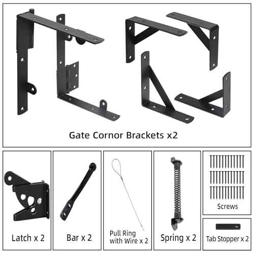 Fence Gate Kit Gate Hardware, 2 Set Anti Sag Gate Kit Gate Frame Cornor Brackets Kit with Self Closing Gate Springs Hings Latchs for Outdoor Garden Backyard Wooden Fence Deck Porch Gate