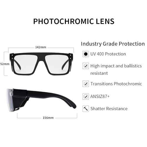 UV400 Transition Photochromic Safety Glases Light to Dark Grey Lens ANSI Z87 Impact Approved