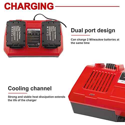 Rapid Dual Charger Replace for Milwaukee 18V Battery Charger 48-59-1806 48-59-1808 48-59-1812 Compatible with 48-59-1890 48-11-1850 48-11-1820 48-11-1835 48-59-1802