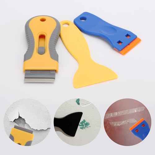Razor Blade Scraper Tool, 6 Pack Razor Scraper with Extra 50Pcs Metal & 50Pcs Plastic Blades, Cleaning Scraper for Glass, WindowWindow, Sticker, Cooktop, Paint