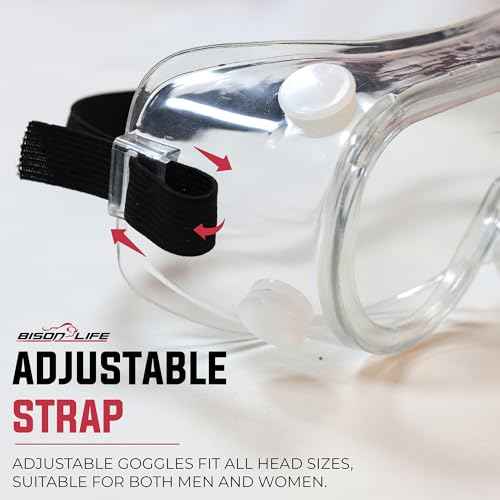 BISON LIFE Clear Anti-Fog Safety Goggles, Chemical Splash Resistant, Adjustable Strap, Anti-Scratch Eye Protection Glasses
