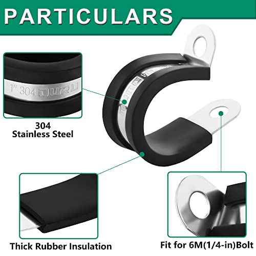 30pcs 1/8 Inch Stainless Steel Cable Clamps,Rubber Coated Cushioned Insulated Cable Clamp,Automotive Cable Wire Clamps,Pipe Clamps,Metal Clamp for Tube,Lines,Wire Cord Installation(Black,3mm)