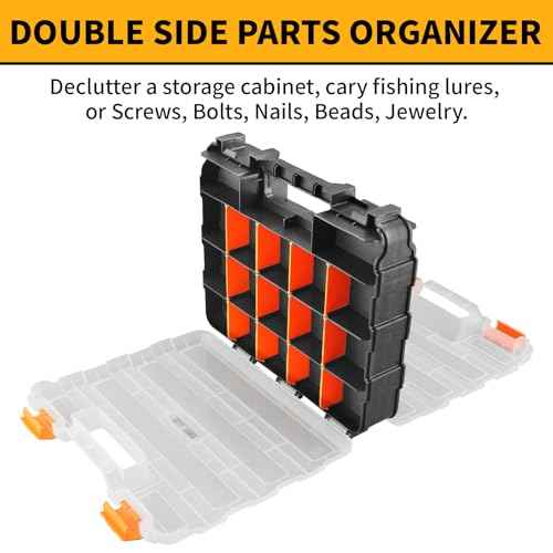 Mini Tool Box Organizer, Plastic Small Tool Box with Dividers, Double Side Bead Organizer, 34-Compartments Hardware Screw Organizers, Parts Tool Organizers Storage