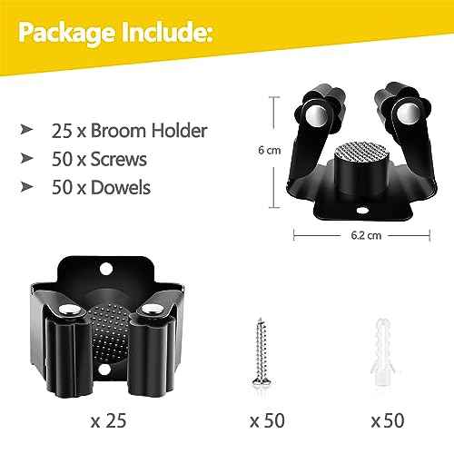 Verdenu 25 Pack Broom Holder Wall Mount, Mop and Broom Holder Wall Mount, Stainless Steel Command Mop Holder with Screws, Garden Tool Storage Organizer for Kitchen, Home, Bathroom, Garage, Black