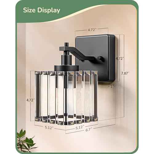 EDISHINE Bathroom Light Fixtures, Modern Wall Sconces Set of Two, Crystal Bathroom Vanity Llight, Indoor Lighting Fixtures Over Mirror, Black Wall Lamp for Bedroom