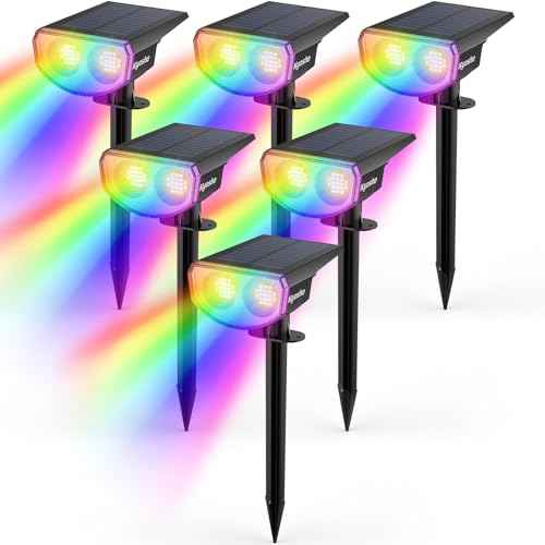 Kyosho Solar Spot Lights Outdoor, IP67 Waterproof Solar Lights for Yard, Garden and Walkways, 38 LEDs RGBW Multicolor Spotlight, 6 Pack