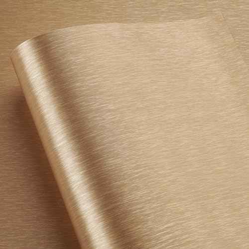 LACHEERY Brushed Stainless Steel Contact Paper for Kitchen Appliances Metallic Gold Wallpaper Peel and Stick Modern Waterproof Self Adhesive Metal Look Contact Paper for Fridge Dishwasher 15.8"x80"