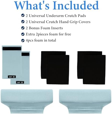 SPRING SEAON Crutches Padding Ice Silk Waffle Pattern Universal Crutch Pads for Armpits and Hand Grips Pads for Crutches Underarm Crutch Cushions Crutch Covers Pillows Crutch Accessories (Light Blue)