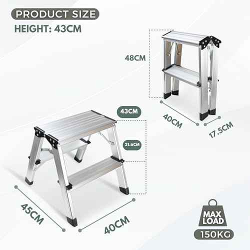 2 Step Ladder, Aluminum Folding Step Ladder, Portable Small Kitchen Step Stool, Lightweight with Widen Pedals by Glosiory, Solid Handy Metal Step Stool for Home, Kitchen, RV, SUV, Garage, 330lbs