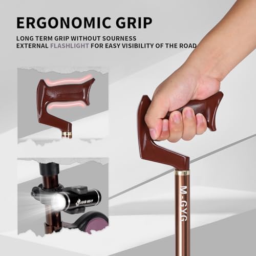 Folding Cane Seat Sturdy Lightweight Adjustable Handle Legs with LED Light Cushion for Elderly Walking Stick 300 lbs Large Plate