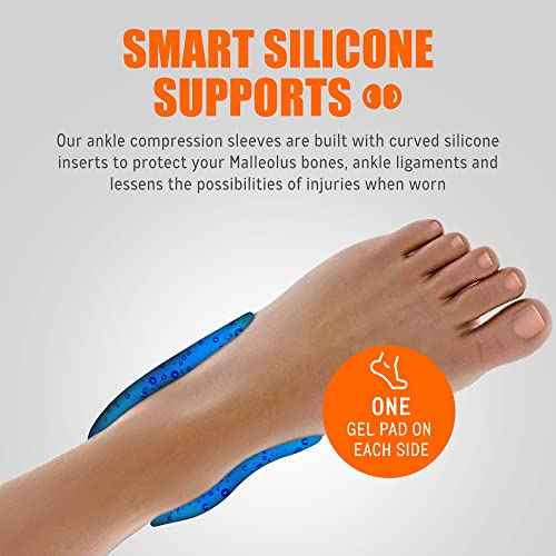 NeoAlly Copper Infused Ankle Brace Silicone Gel Ankle Support Compression Sleeves for Pain Relief, Plantar Fasciitis, Achilles Tendonitis, Large, 1 Pair