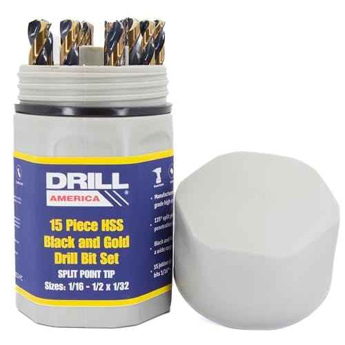 Drill America 15 Piece Heavy Dutyy High Speed Steel Drill Bit Set with Black and Gold Finish in Round Case (1/16" - 1/2" x 32nds), KFD Series