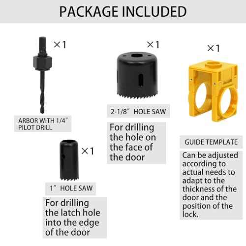 RKK Door Lock Installation Kit - Deadbolt & Door Knob Hole Saw Kit - Yellow