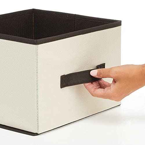 mDesign Fabric Bin for Cube Organizer - Foldable Cloth Storage Cube - Collapsible Closet Storage Organizer - Folding Storage Bin for Clothes and More - Jane Collection - 4 Pack - Cream/Espresso Brown