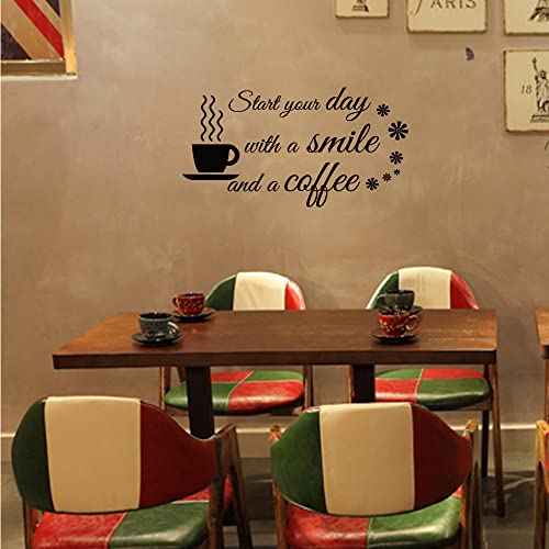 Start Your Day with a Smile and a Coffee Home Art Wall Decal Stickers Removable D?cor for Kitchen Coffee Bar School Office