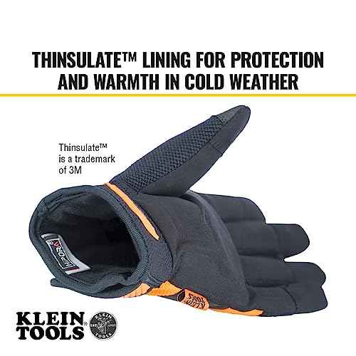 Klein Tools 60619 Work Gloves, Thinsulate Lined Thermal Winter Work Gloves, Water Resistant, Padded Palms, Medium