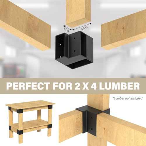 Set of 8 Heavy Duty Workbench Bracket Kit ? 3-Way Right Angle Steel Corner Brackets with Screws for 2x4 (Actual 1.5"x3.5") Wood, Ideal for DIY Garage Workbench, Table Legs, Shelving, and Work Table.