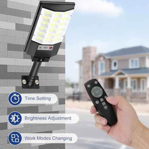 4 Pack Solar Outdoor Lights, Motion Sensor Flood Light, Dusk to Dawn Street Lights with Remote Control, IP66 Waterproof Solar Powered Parking Lot Lights, 6500k Dimmable Security Lamps
