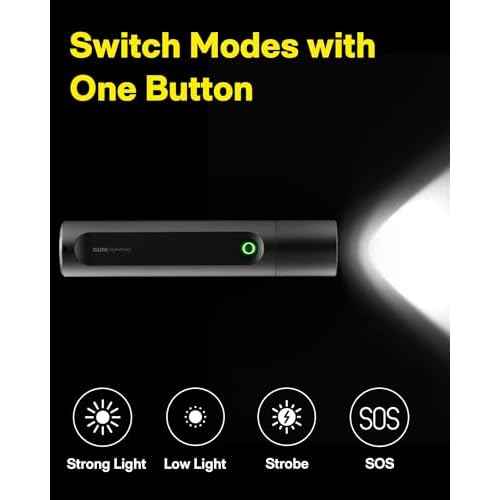HOTO Flashlight Fit, LED Rechargeable, USB-C Charging, 3 Modes, Up to 24 Hours, 1500mAh, 280 Lumens, 656ft, IP55 Waterproof, Compact Flashlight Widely Used in Camping, Hiking, Emergency
