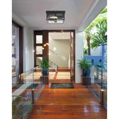 Outdoor Ceiling Light with Motion Sensor, Flush Mount Porch Light, Exterior Light Fixture with Clear Glass, Dusk to Dawn 2-Light Fixture for Patio,Porch (12 in)